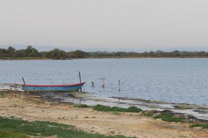 Blaues Fischerboot in der Camargue