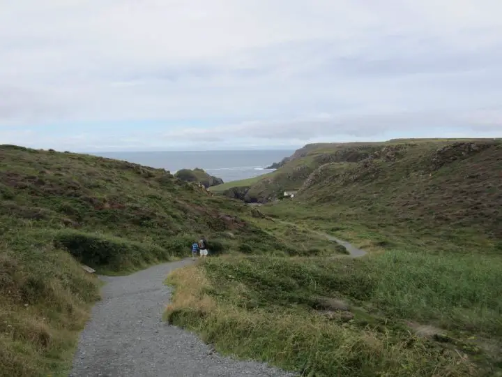 ein schmaler Fußweg führt durch die Heidelandschaft hinab zur Kynance Cove