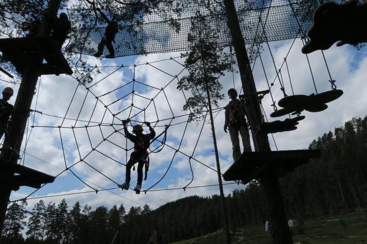 Spinnennetz im Kletterpark von Isaberg, Schweden